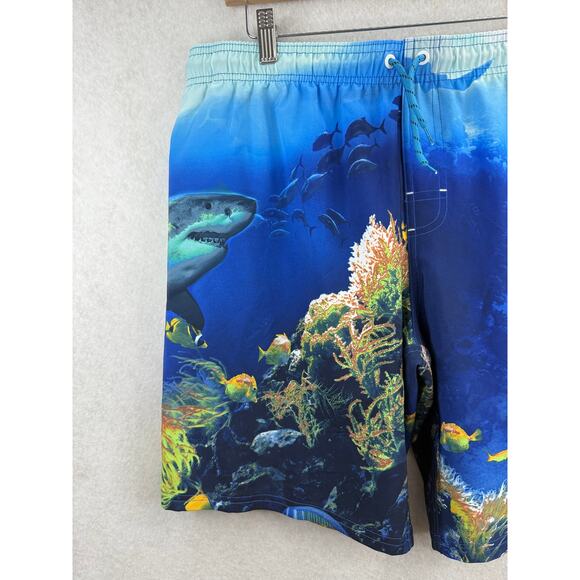 NWT Boys‎ Wonder Nation Blue Lined Shark Fish Swim Trunk XL Beach Vacation Comfy - Picture 3 of 9